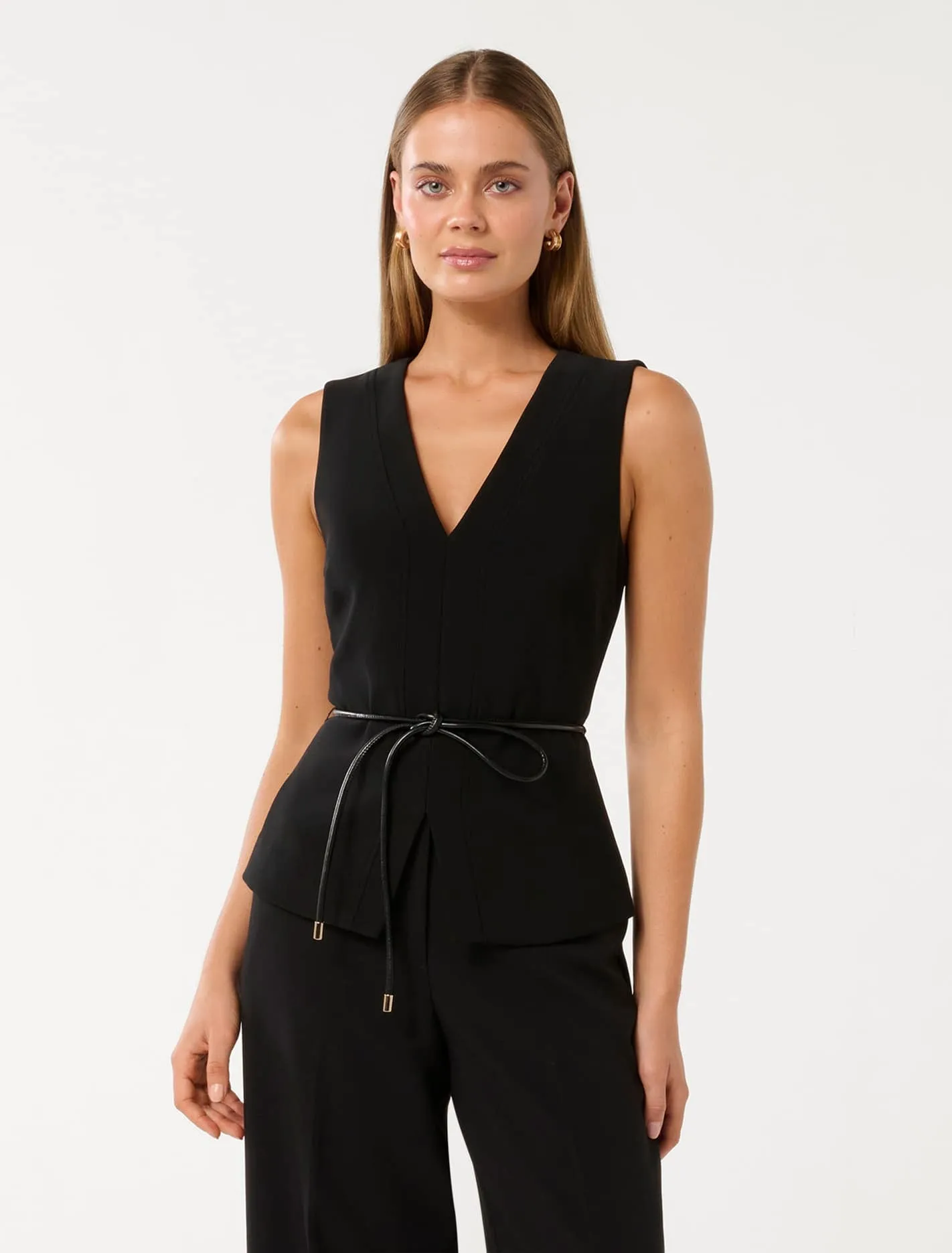 Jade V-Neck PU Tie Top