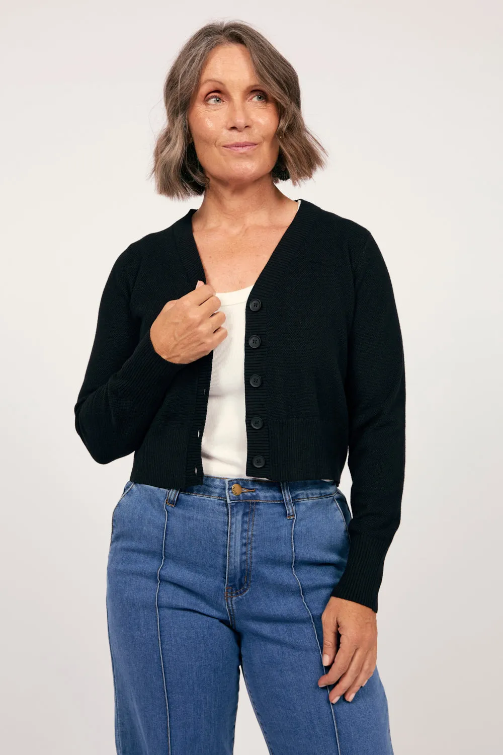 Knitted Cropped Cardigan in Black