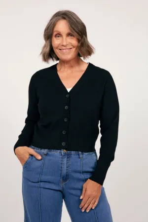 Knitted Cropped Cardigan in Black