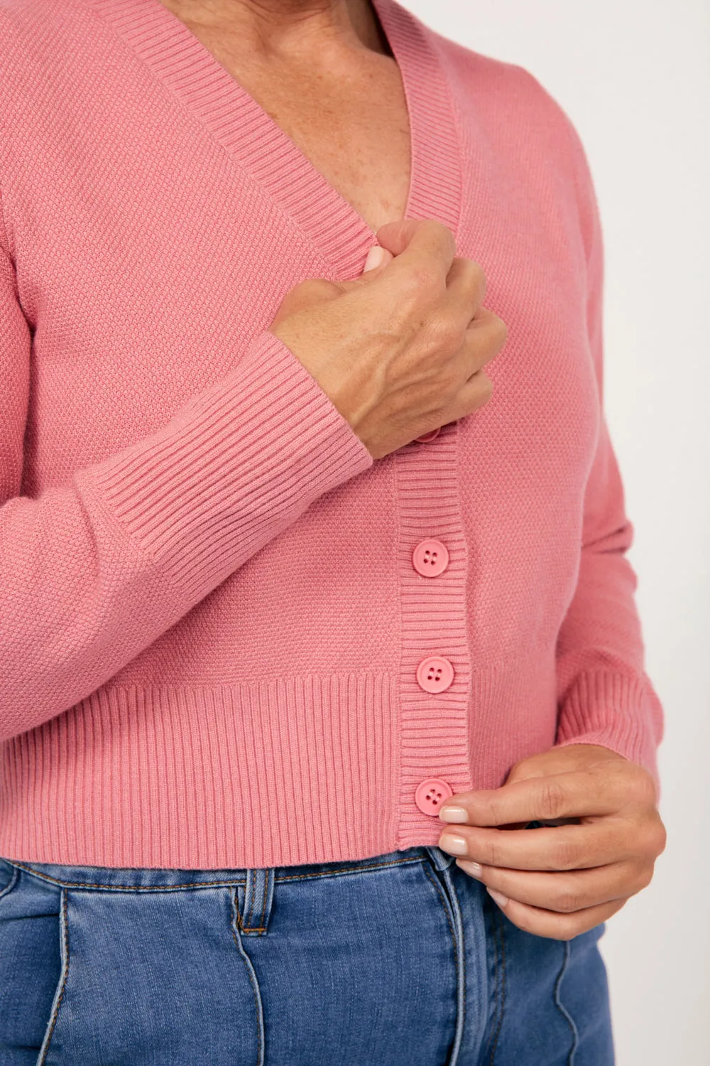 Knitted Cropped Cardigan in Blush