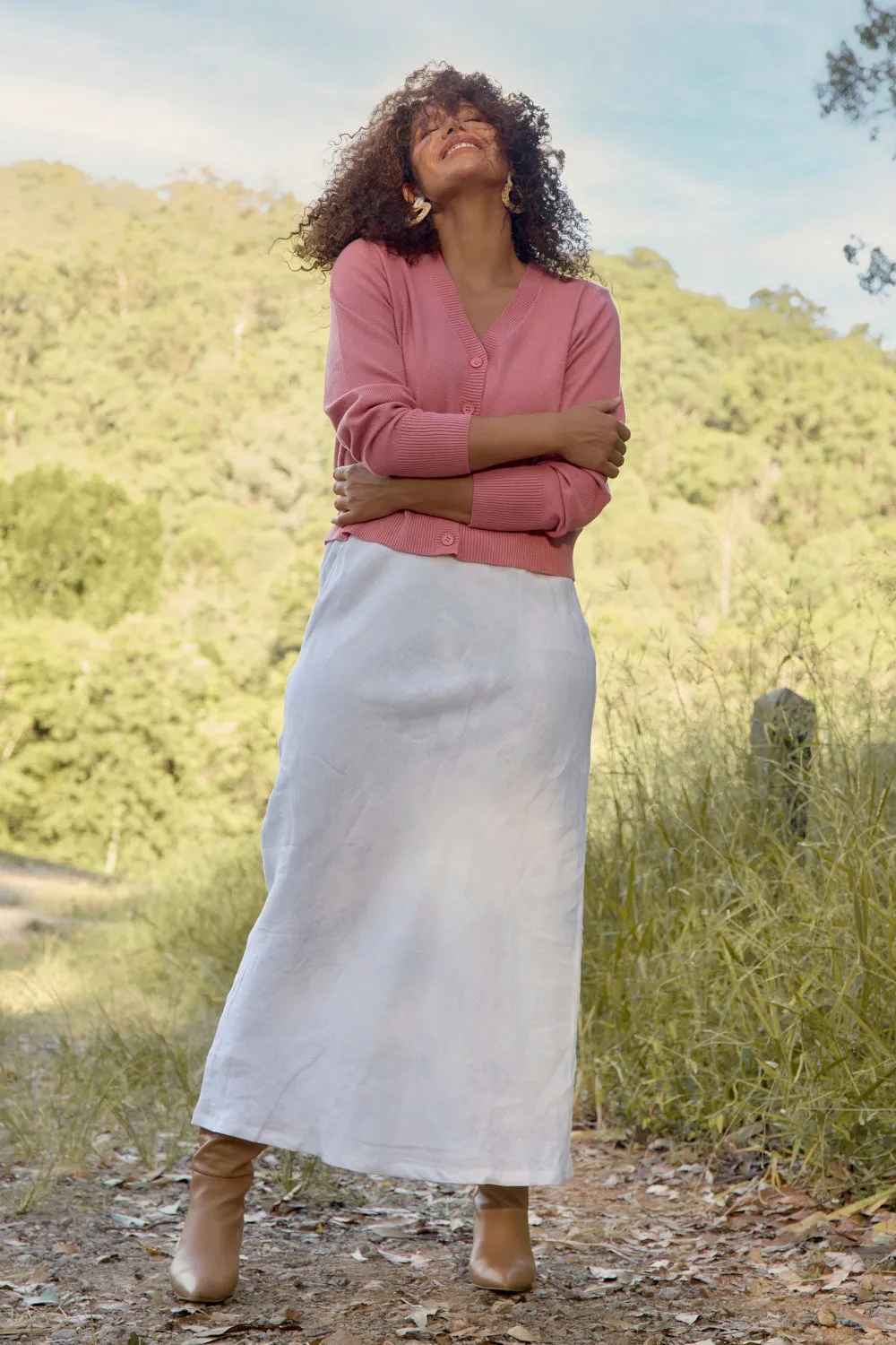 Knitted Cropped Cardigan in Blush