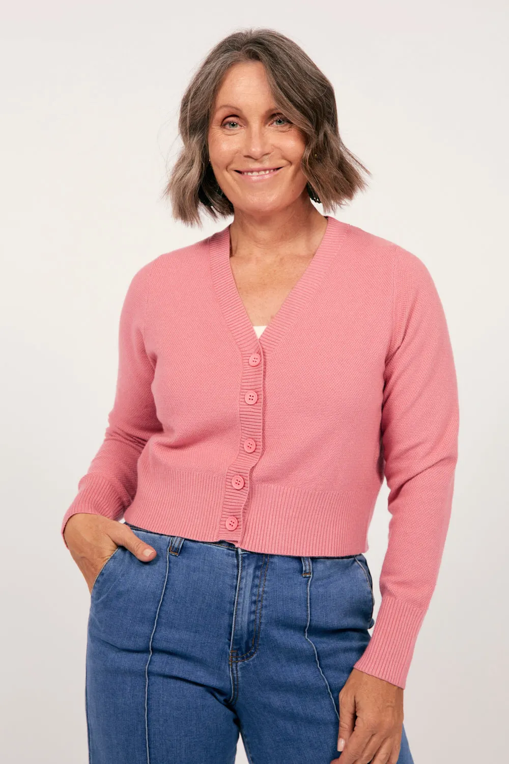 Knitted Cropped Cardigan in Blush
