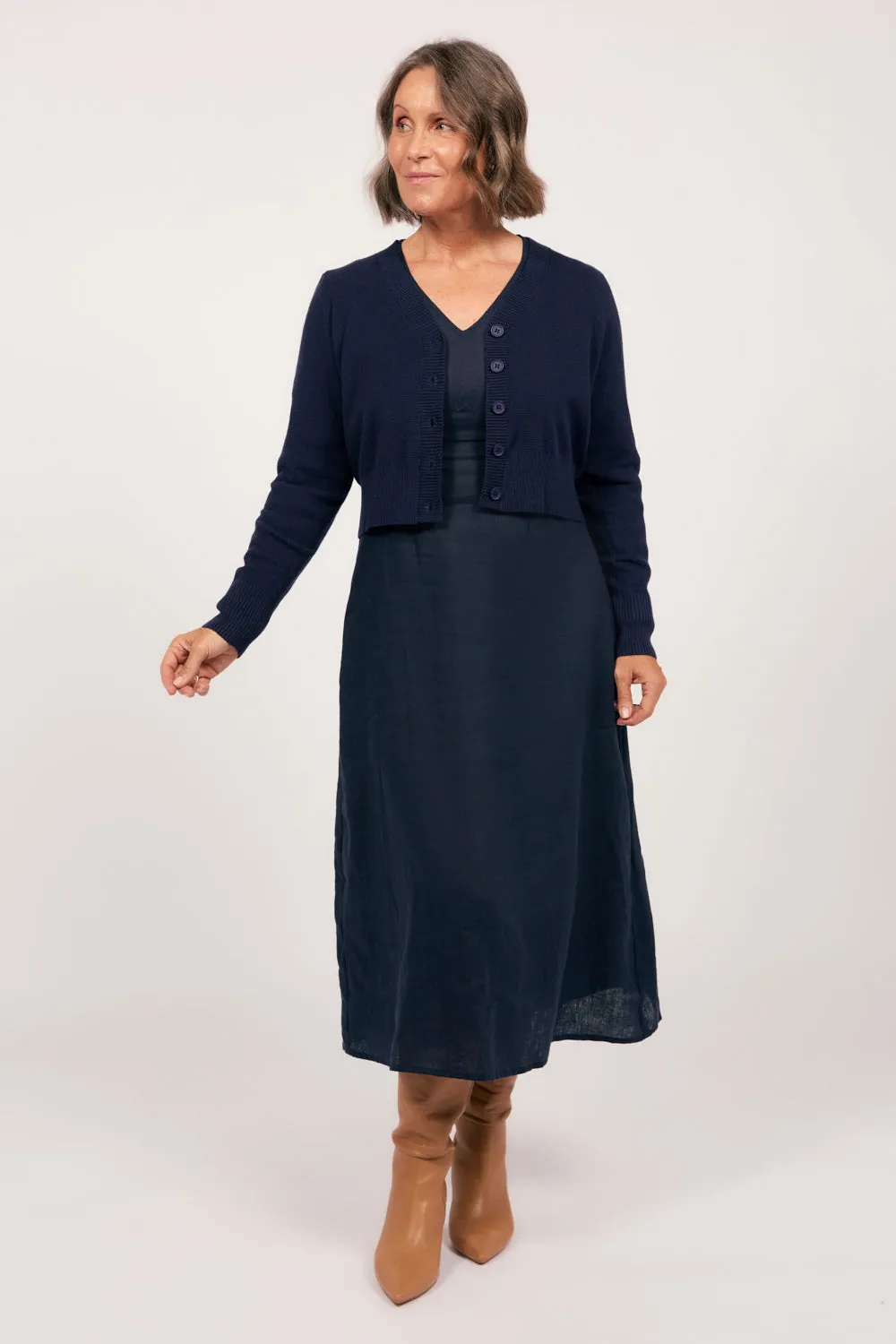 Knitted Cropped Cardigan in Navy