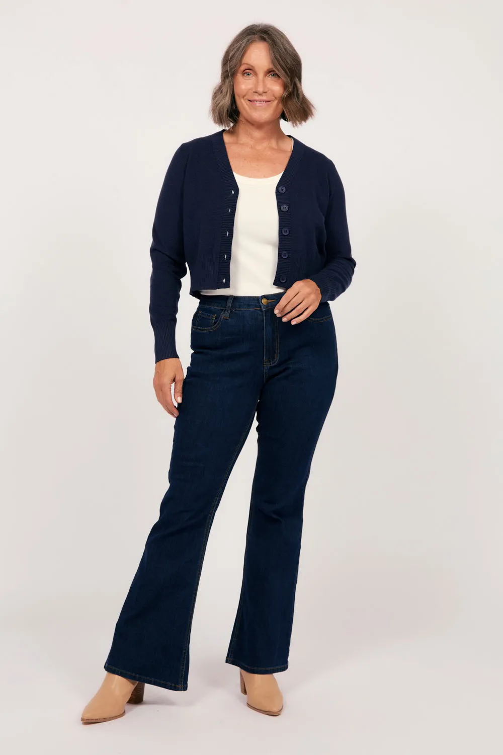 Knitted Cropped Cardigan in Navy