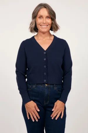Knitted Cropped Cardigan in Navy
