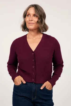 Knitted Cropped Cardigan in Plum