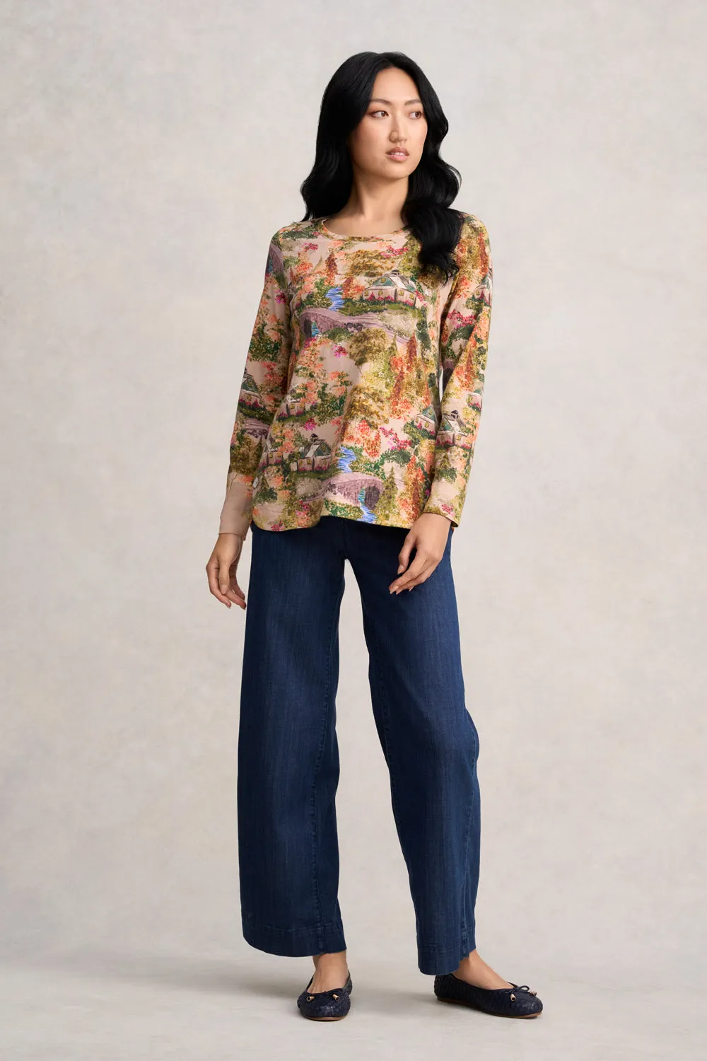 Long Sleeve Organic Cotton T-Shirt - Autumn Cottage Print