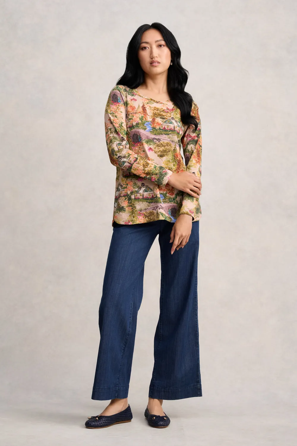 Long Sleeve Organic Cotton T-Shirt - Autumn Cottage Print