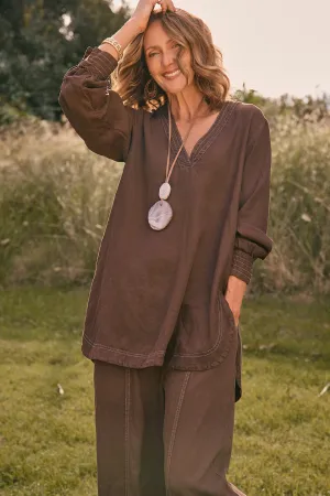 Maggie Tencel Tunic Top in Chocolate