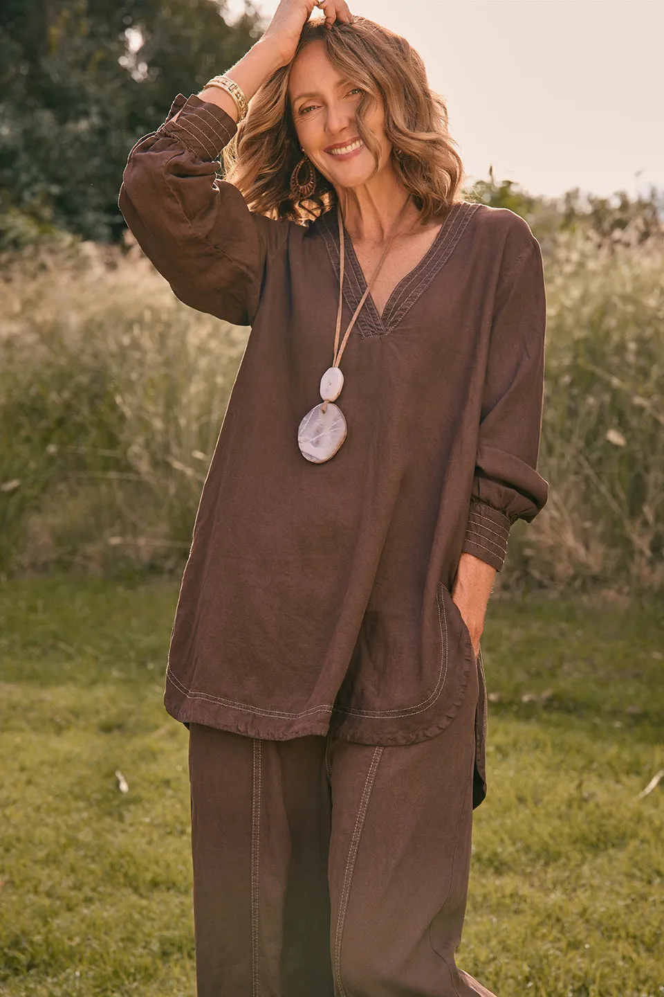 Maggie Tencel Tunic Top in Chocolate