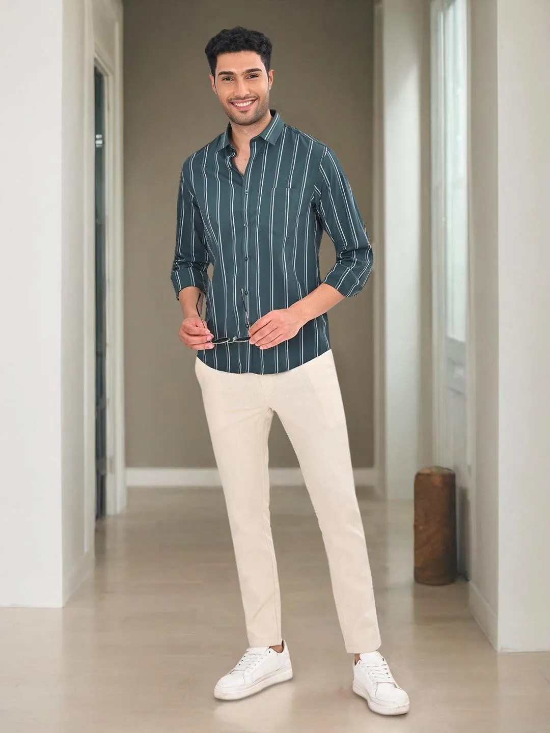 Men Striped Full Sleeve Cotton Blend Shirt