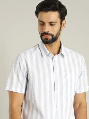 Men Striped Half Sleeve Cotton Shirt