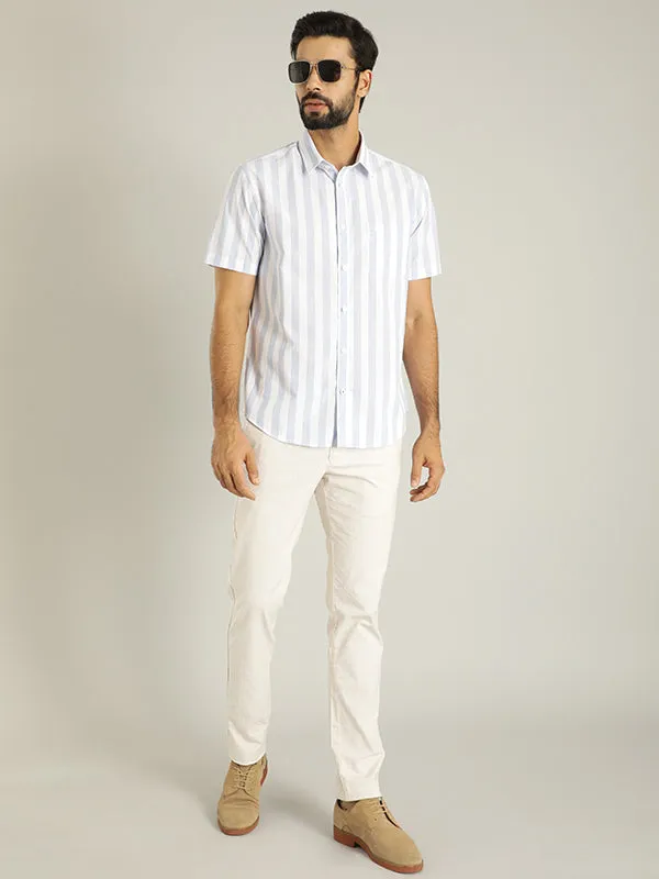 Men Striped Half Sleeve Cotton Shirt