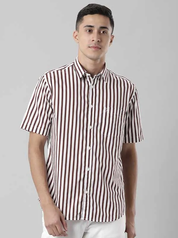 Men Striped Half Sleeve Cotton Stretch Shirt