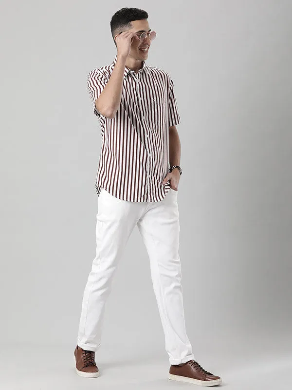 Men Striped Half Sleeve Cotton Stretch Shirt