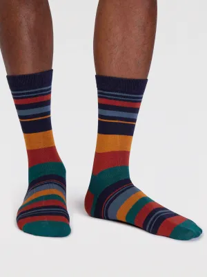 Mens Maddock Bamboo Stripe Socks - Indigo Blue