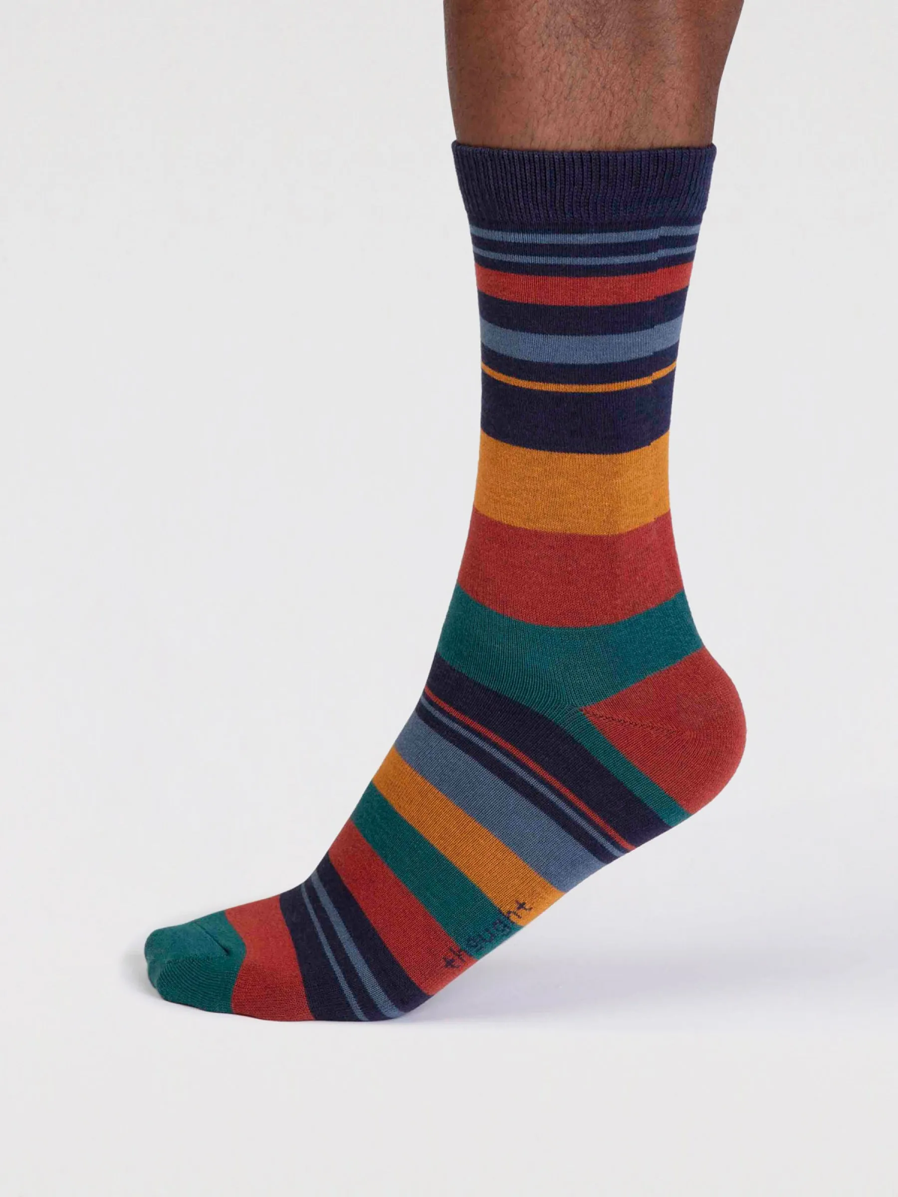 Mens Maddock Bamboo Stripe Socks - Indigo Blue