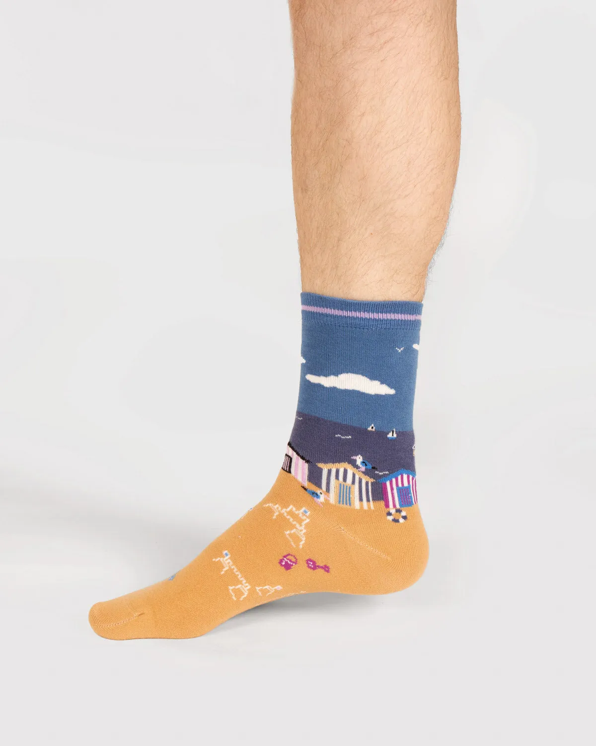Mens Waterfront Scene Organic Cotton Socks - Dusty Blue