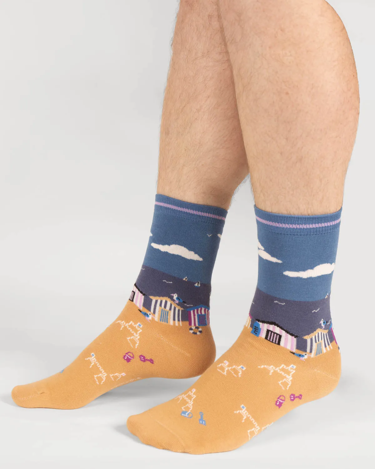 Mens Waterfront Scene Organic Cotton Socks - Dusty Blue