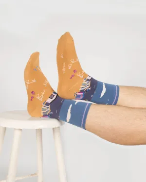 Mens Waterfront Scene Organic Cotton Socks - Dusty Blue