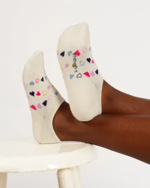 Multi Heart No Show Bamboo Socks - Cream Multi