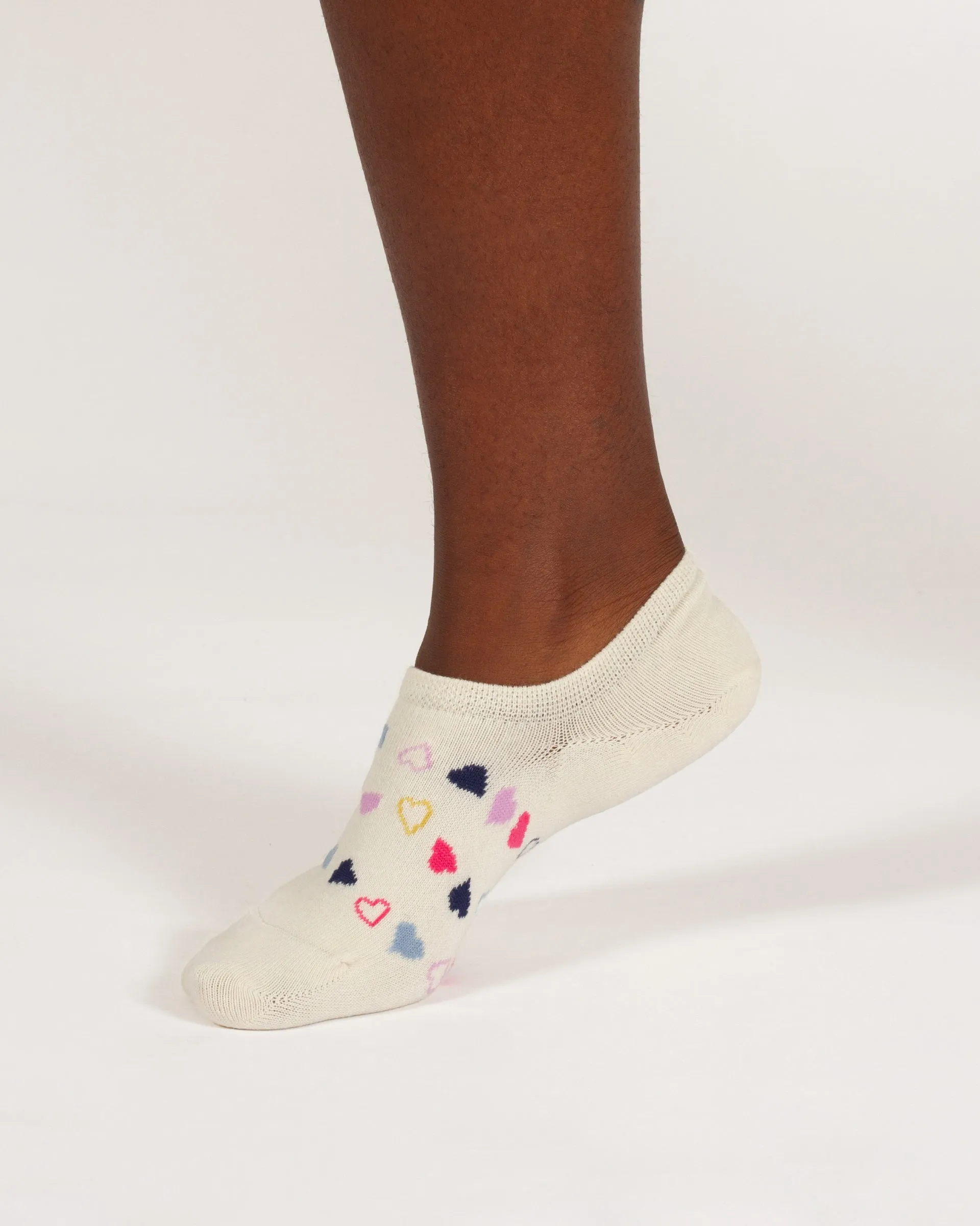 Multi Heart No Show Bamboo Socks - Cream Multi
