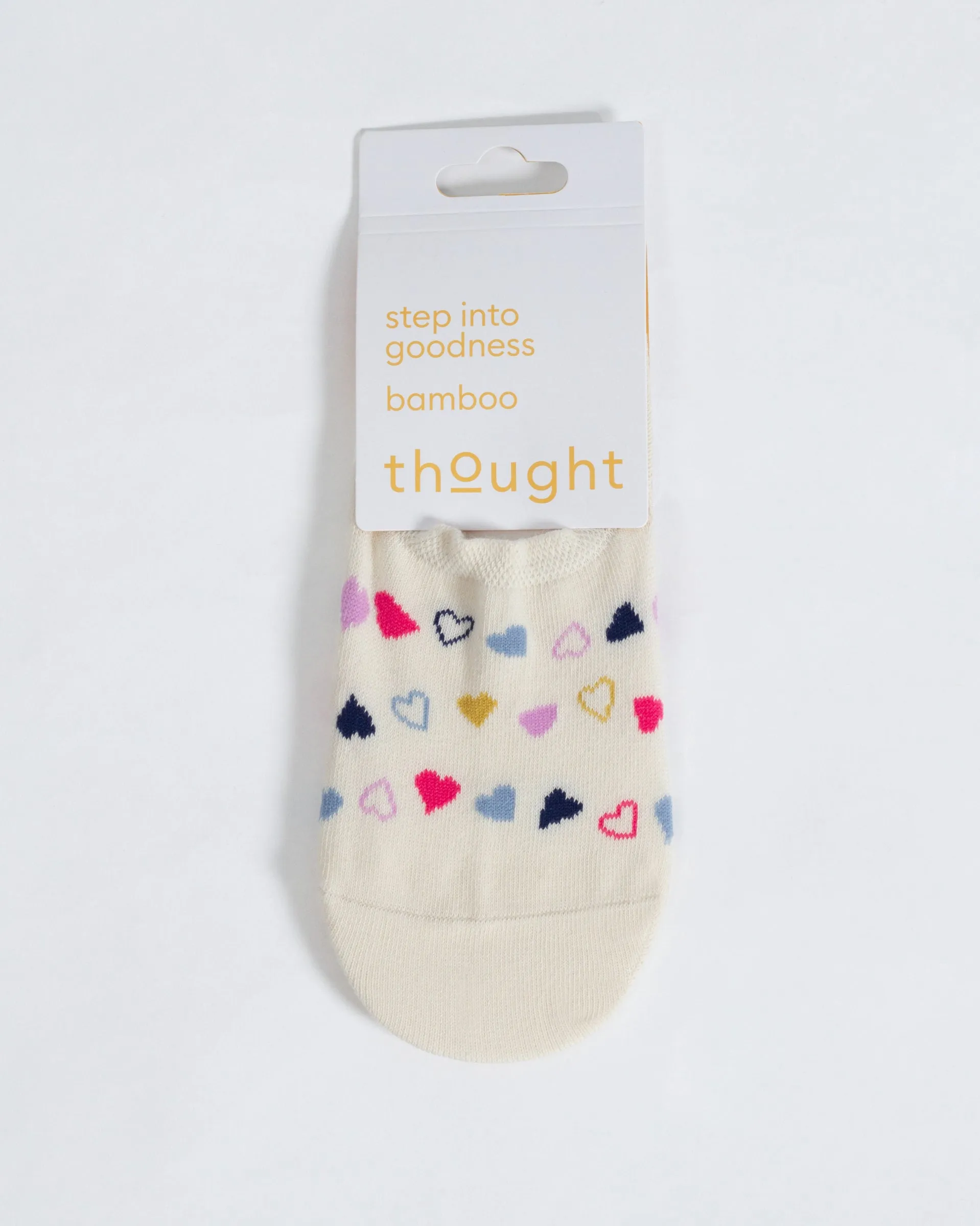 Multi Heart No Show Bamboo Socks - Cream Multi
