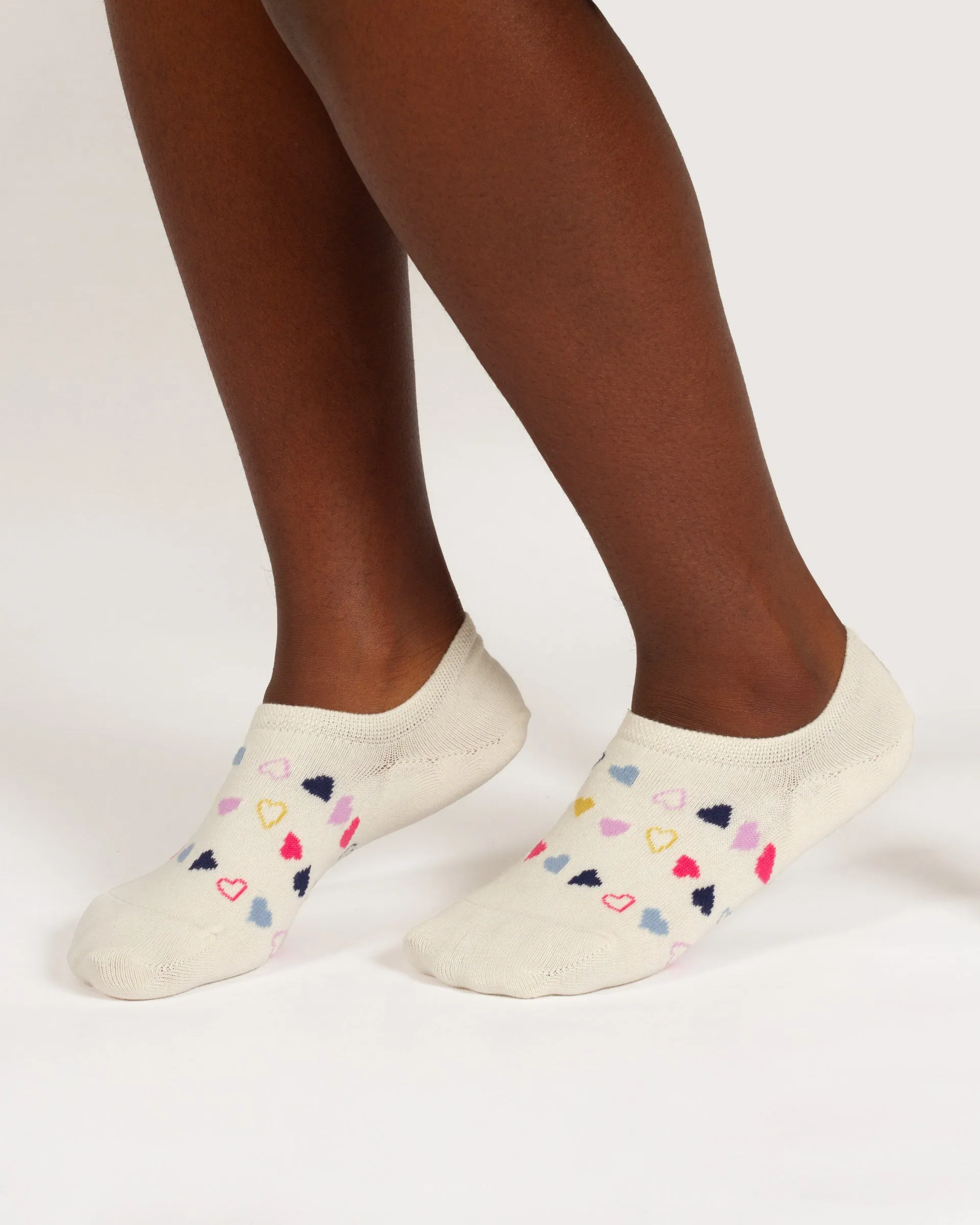 Multi Heart No Show Bamboo Socks - Cream Multi