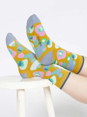 Multi Leopard Print Organic Cotton Socks - Yellow