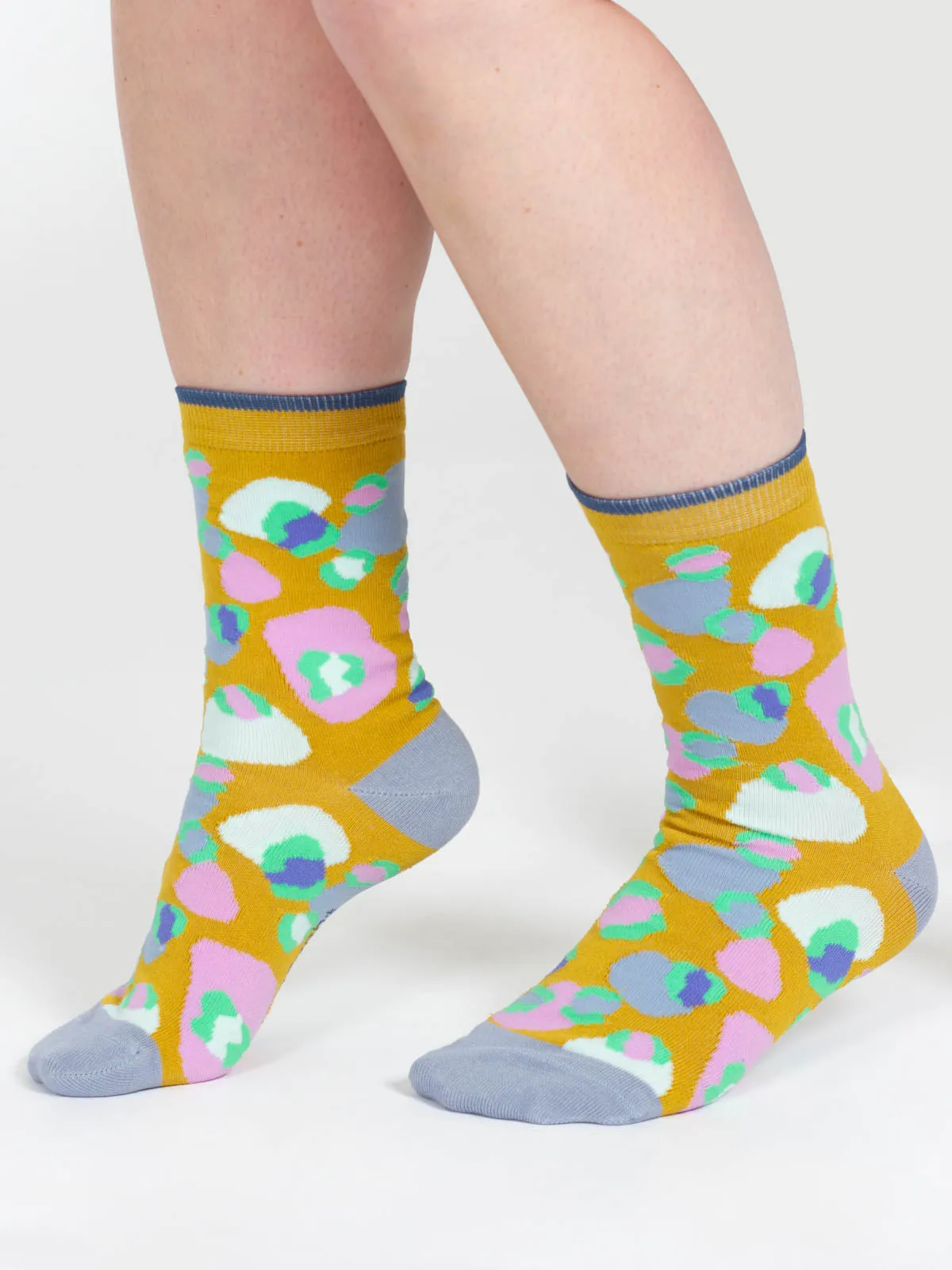 Multi Leopard Print Organic Cotton Socks - Yellow