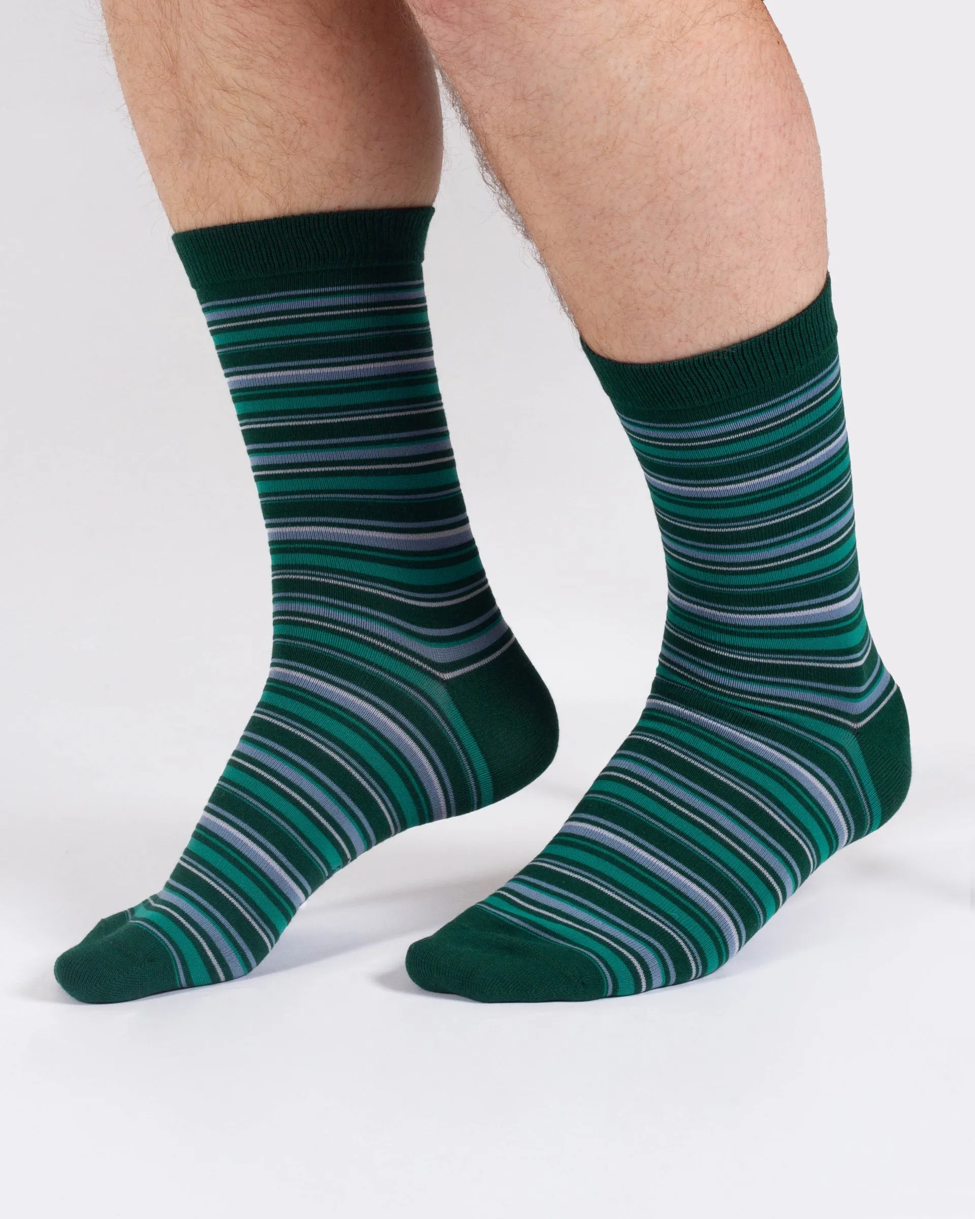 Multi Stripe Bamboo Crew Socks - Green/Blue
