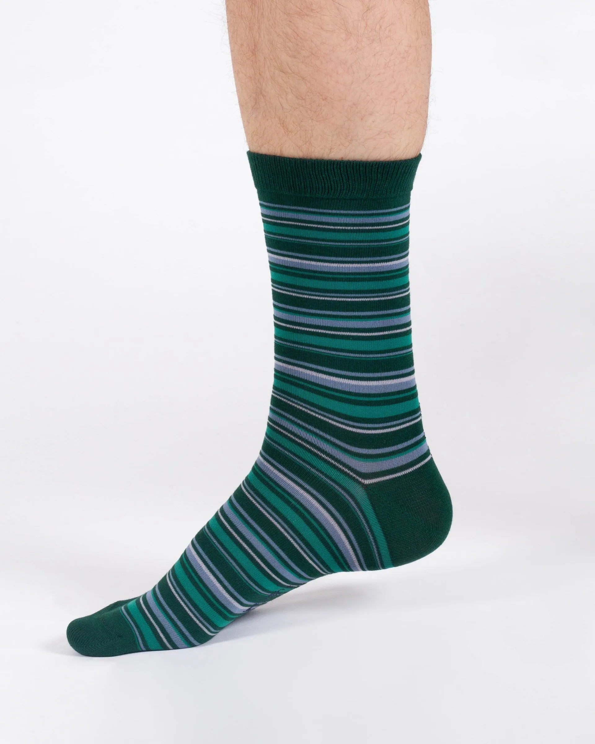 Multi Stripe Bamboo Crew Socks - Green/Blue