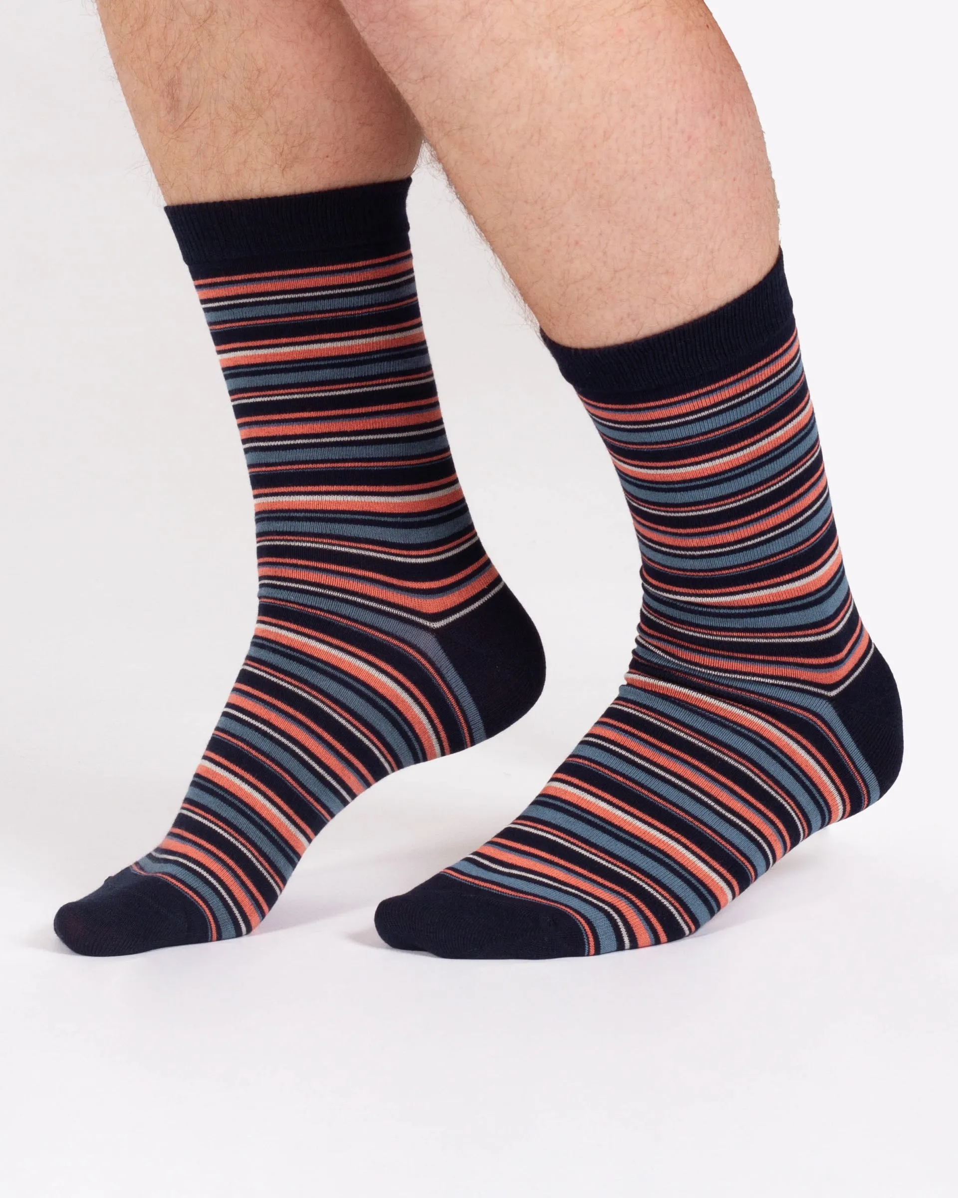 Multi Stripe Bamboo Crew Socks - Navy/Pink
