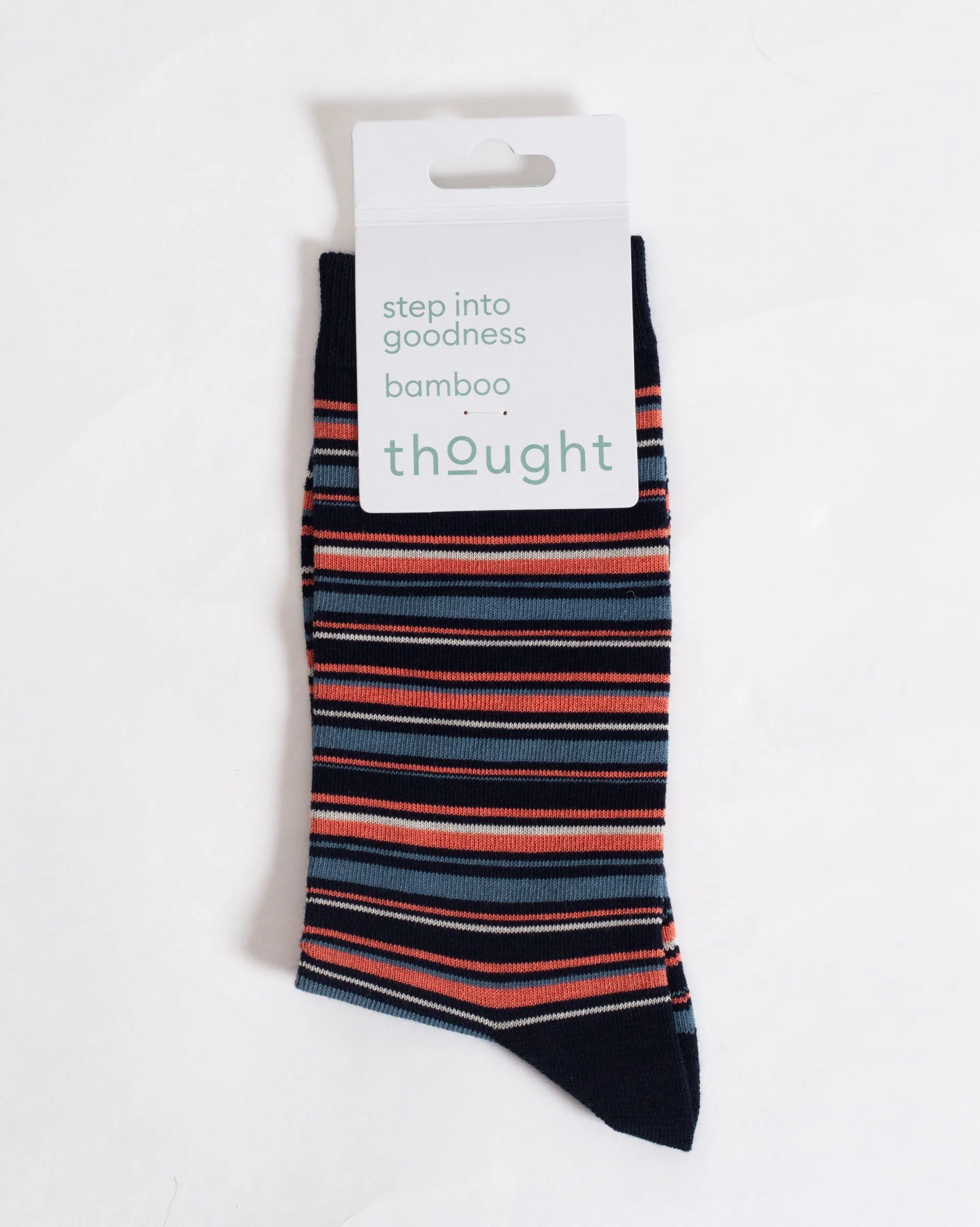 Multi Stripe Bamboo Crew Socks - Navy/Pink