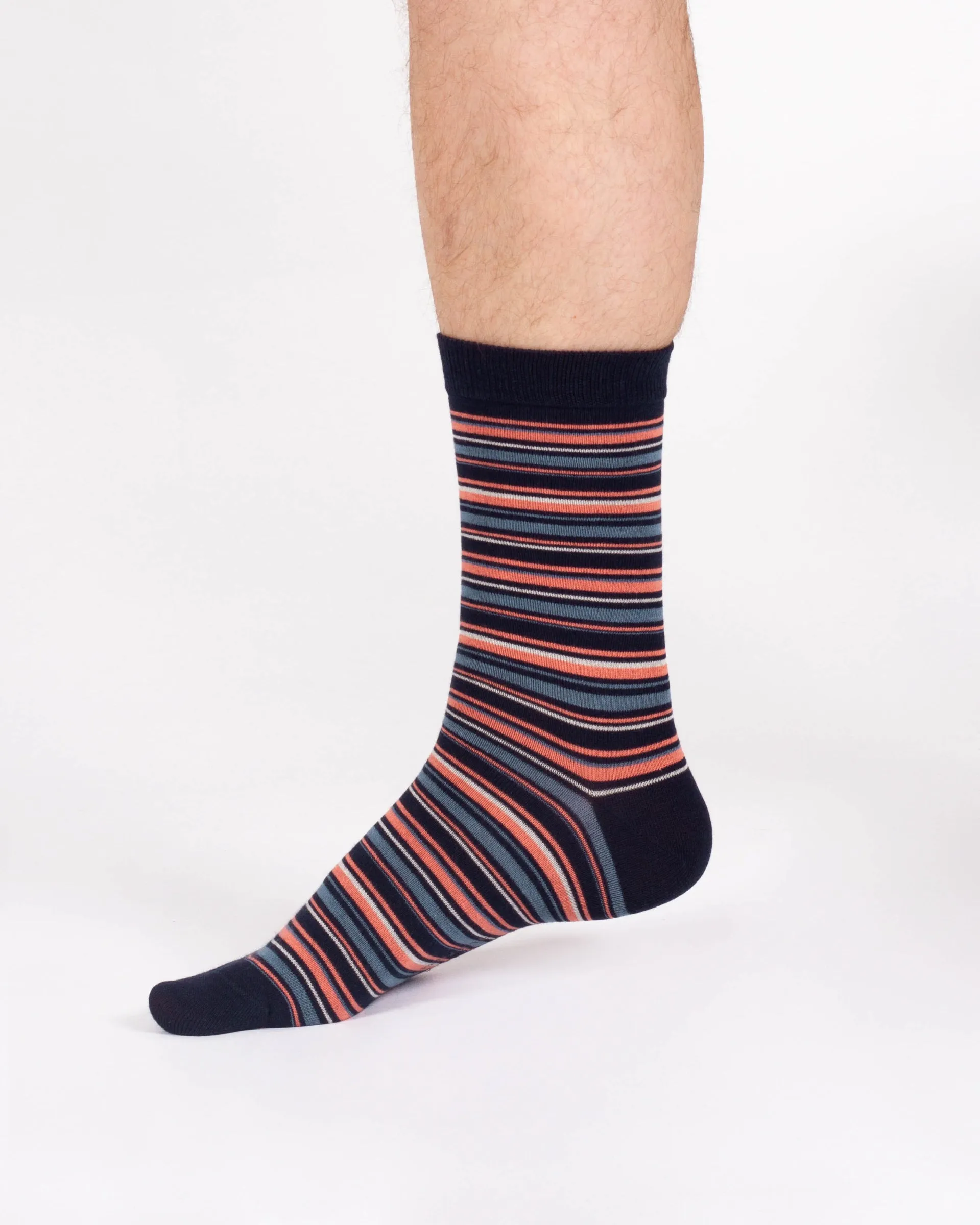 Multi Stripe Bamboo Crew Socks - Navy/Pink