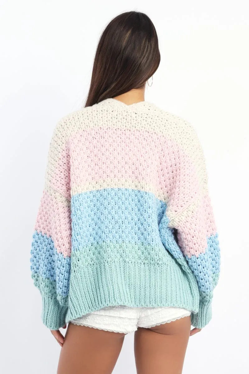 Multi Stripe Oversized Knit Cardigan