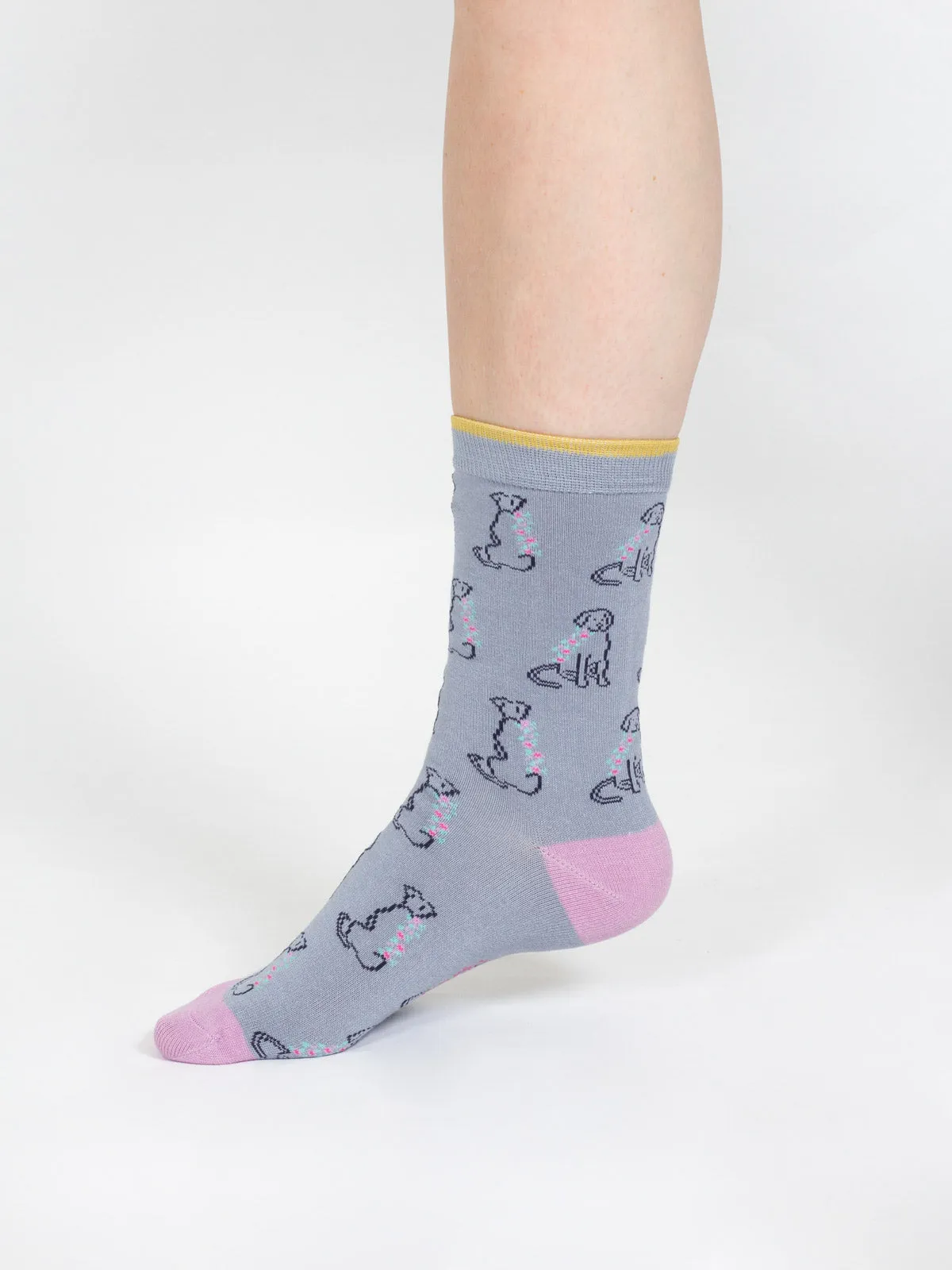 Outline Animal Bamboo Socks - Light Blue Dog