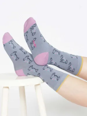 Outline Animal Bamboo Socks - Light Blue Dog