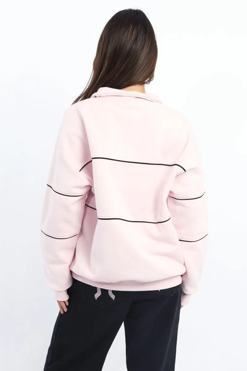 Pink Zip Sweater Funnel Neck Oversized