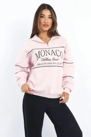 Pink Zip Sweater Funnel Neck Oversized