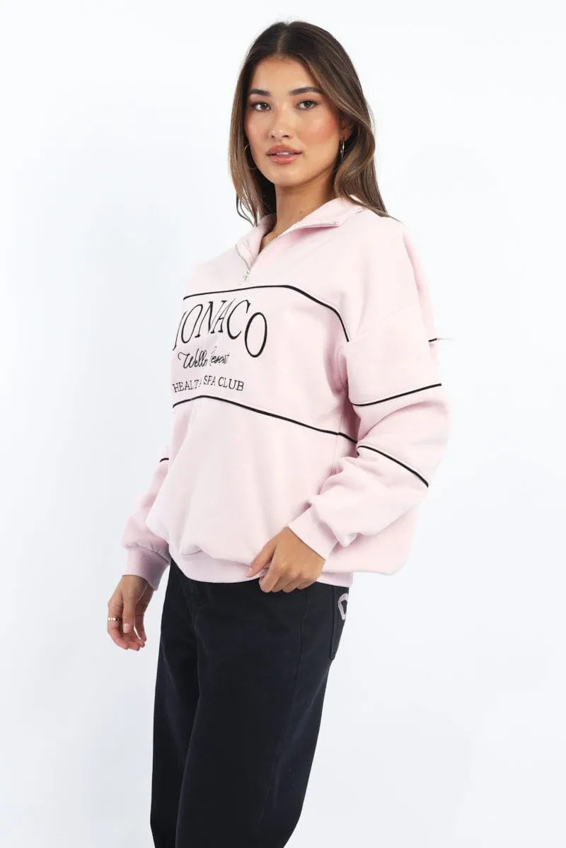 Pink Zip Sweater Funnel Neck Oversized