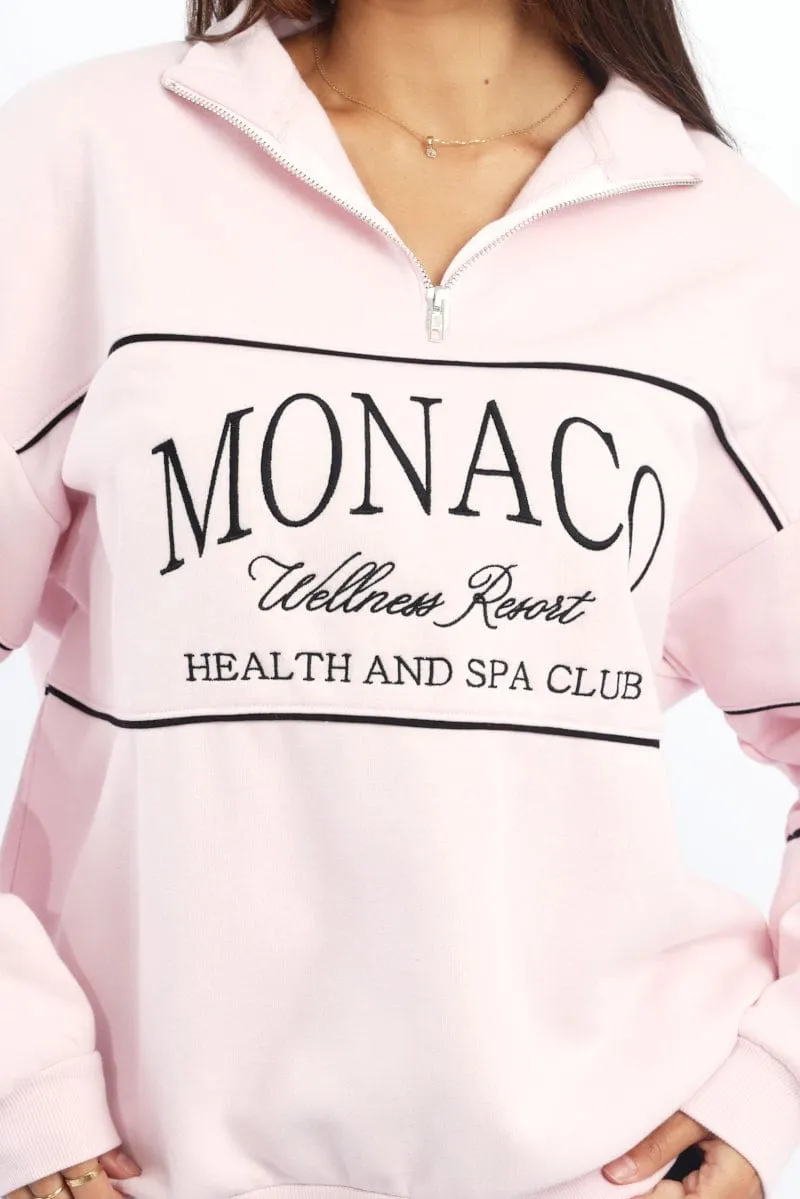 Pink Zip Sweater Funnel Neck Oversized