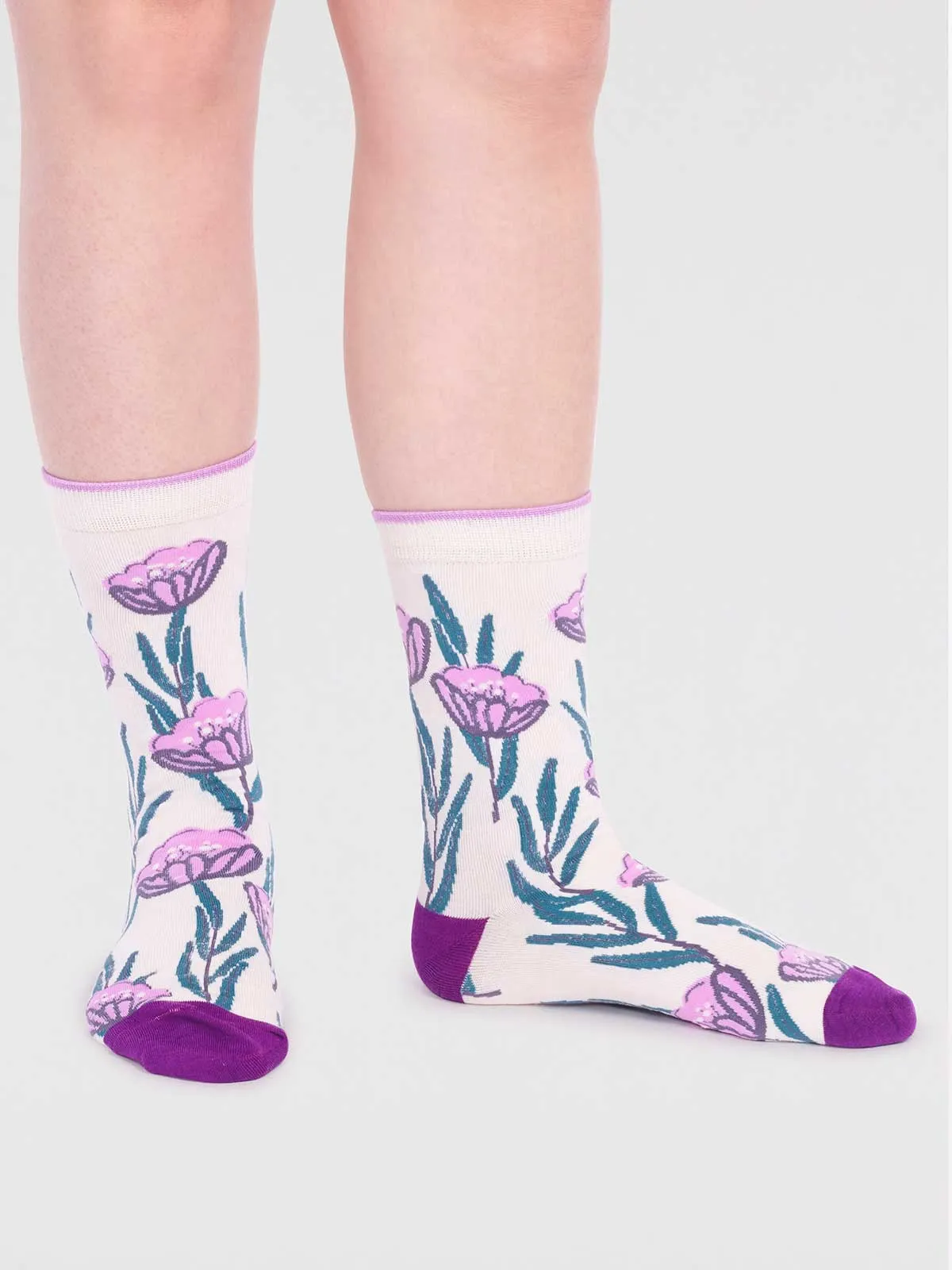 Prunella Organic Cotton Floral Socks - Cream