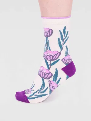 Prunella Organic Cotton Floral Socks - Cream