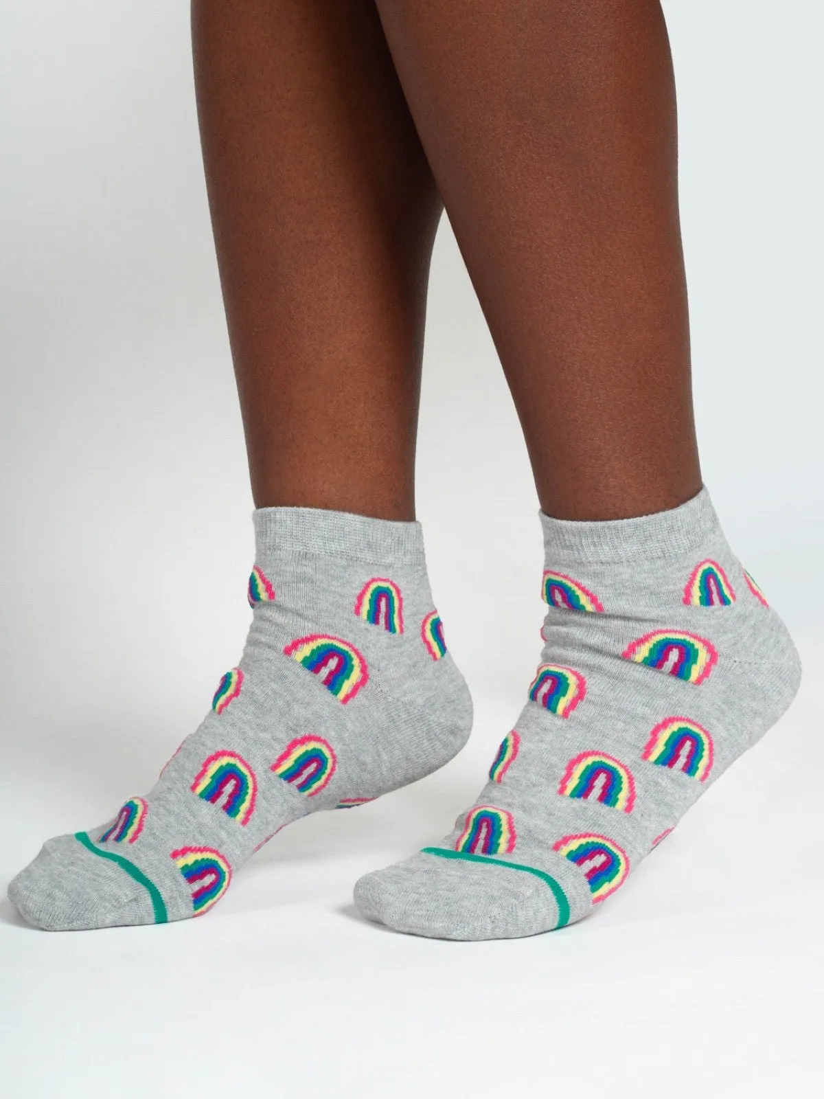Rainbow Short Bamboo Ankle Socks - Grey Multi