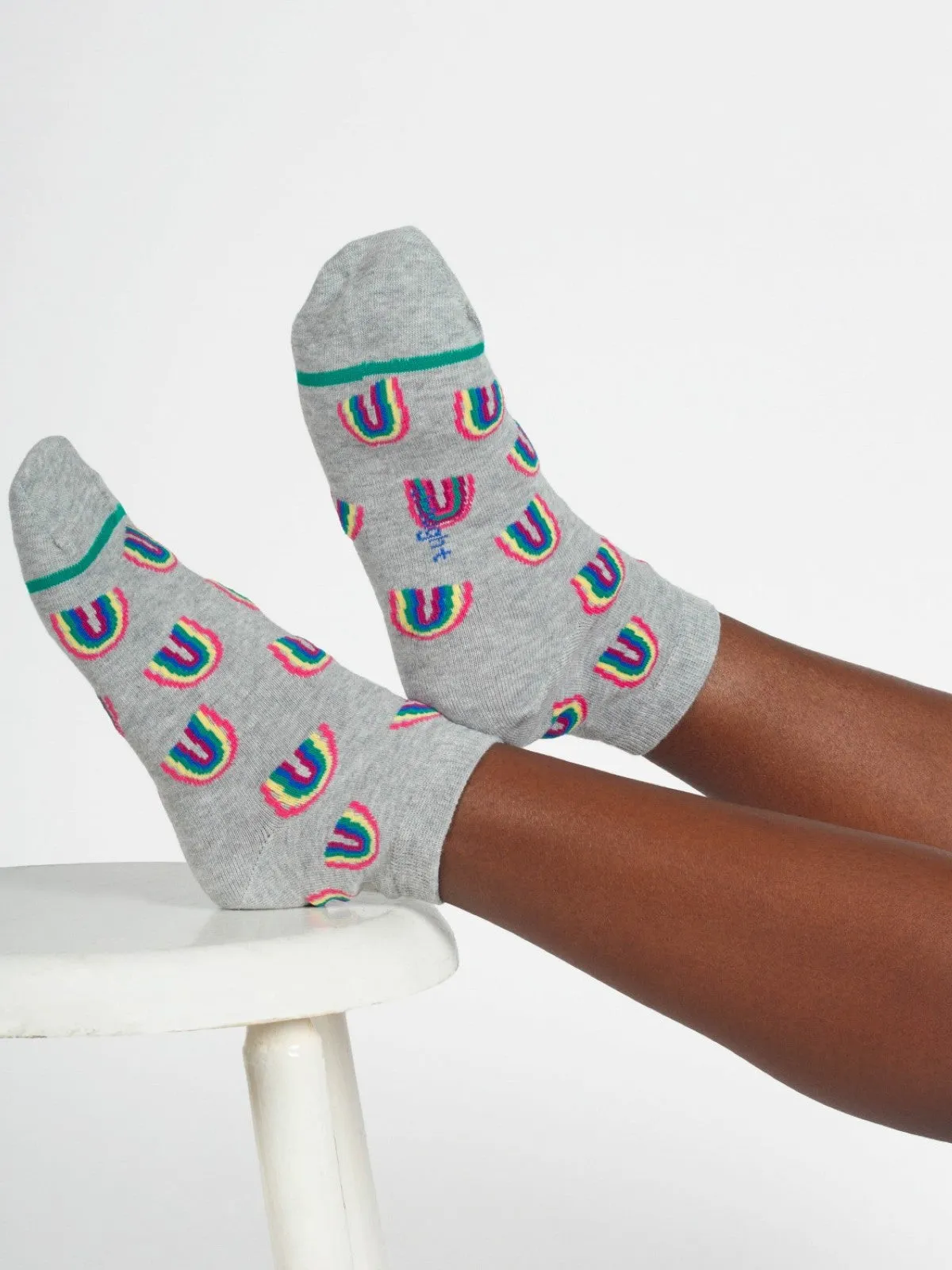 Rainbow Short Bamboo Ankle Socks - Grey Multi