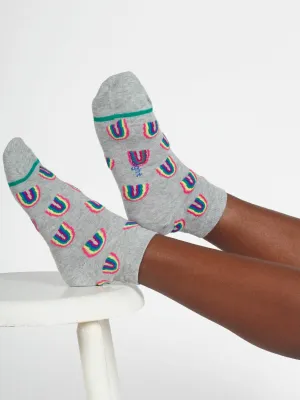 Rainbow Short Bamboo Ankle Socks - Grey Multi