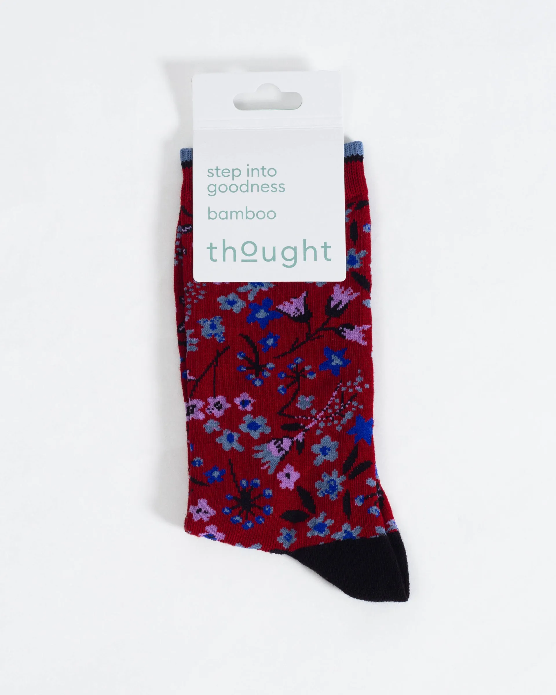 Scattered Flower Bamboo Crew Socks - Burgundy