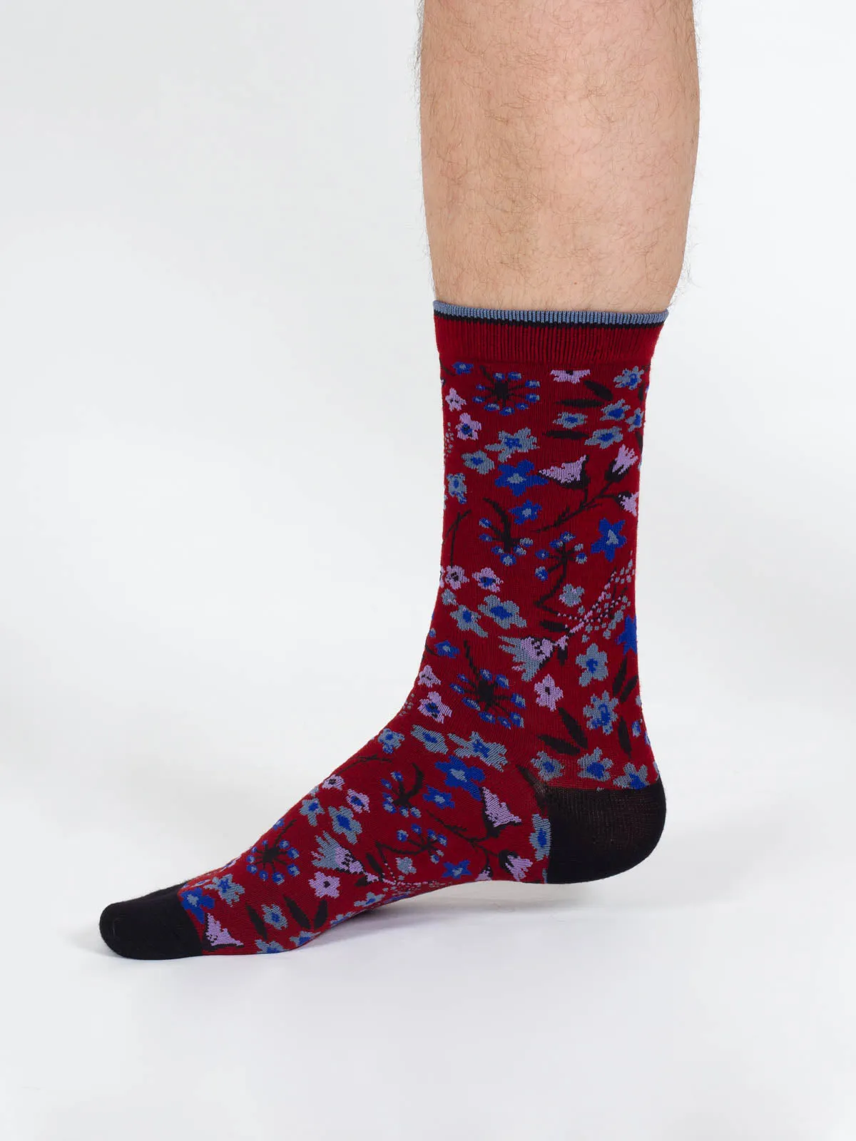Scattered Flower Bamboo Crew Socks - Burgundy