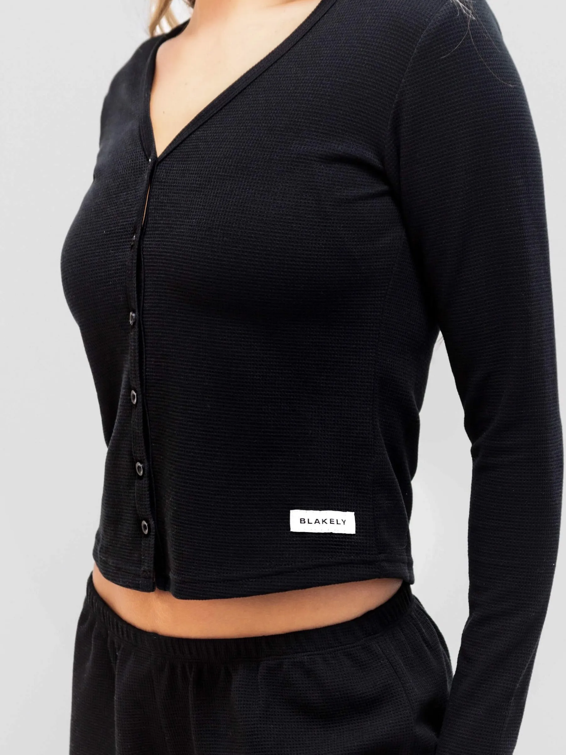 Soft Waffle Cardigan - Black